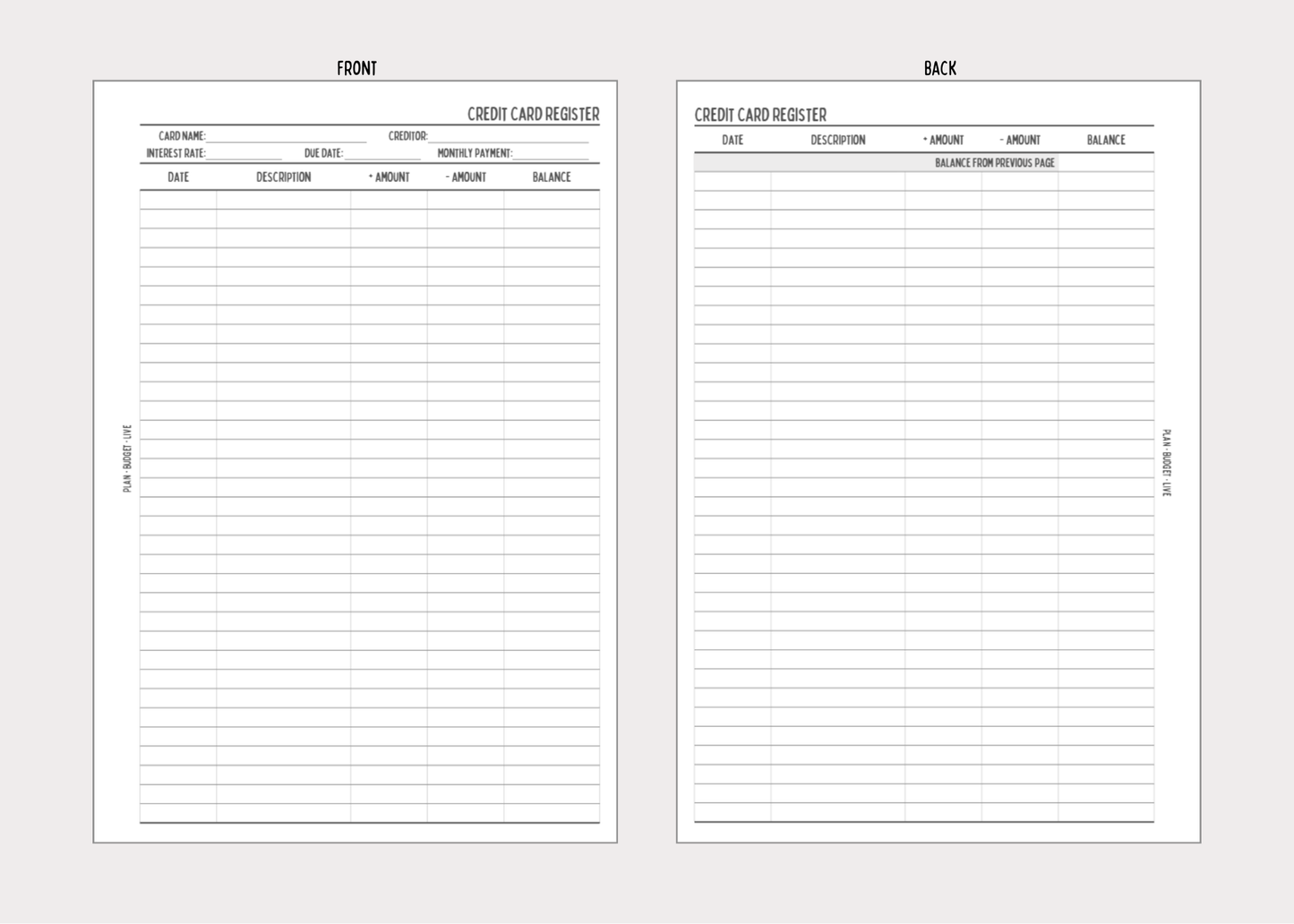 Credit Card Register