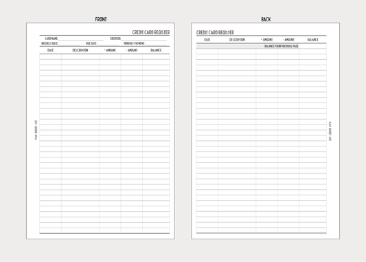 Credit Card Register