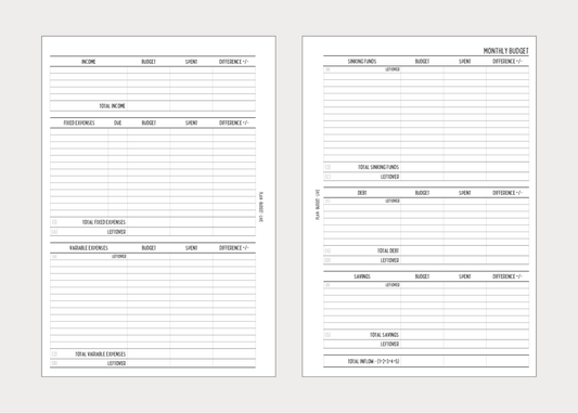 Monthly Budget Spread