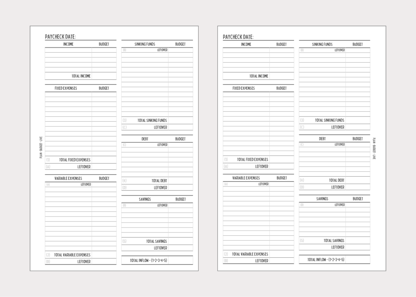 Paycheck Budget Sheets