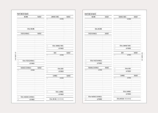 Paycheck Budget Sheets